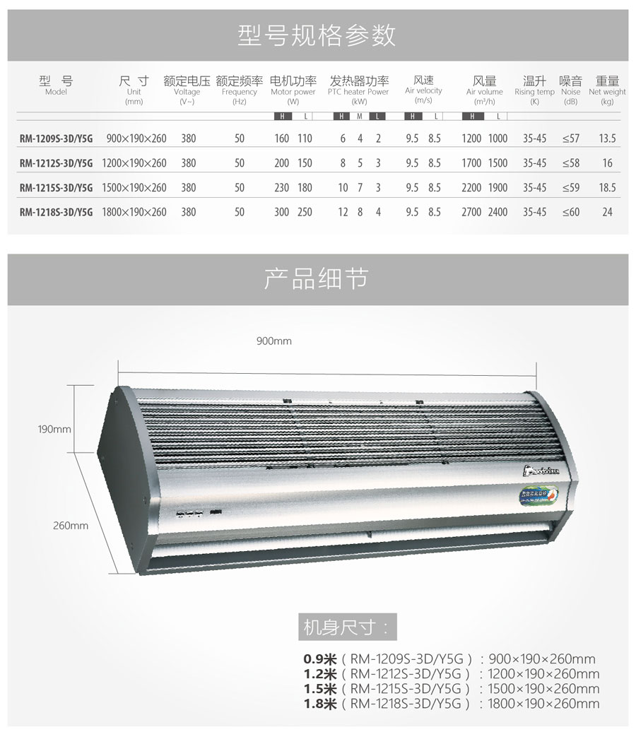 5G熱風幕規(guī)格參數(shù)